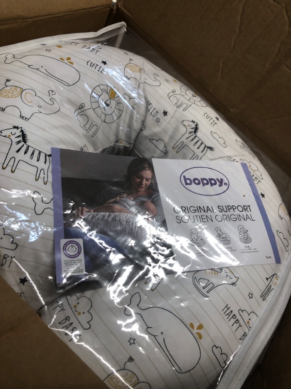 Photo 2 of Boppy Nursing Pillow and Positioner - Original, Notebook Black and White with Gold Animals, Breastfeeding, Bottle Feeding, Baby Support, with Removable Cotton Blend Cover, Awake-Time Support