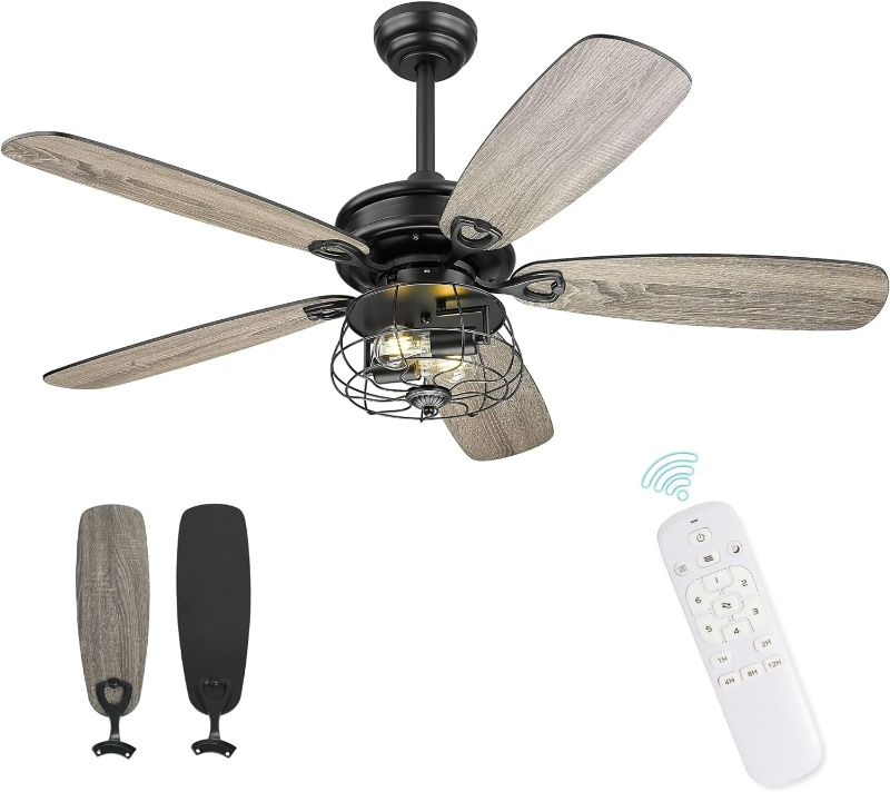 Photo 1 of  Farmhouse Ceiling Fan, 52Inch Ceiling Fans with Lights and Remote Control, Matte Black, MK03-BK