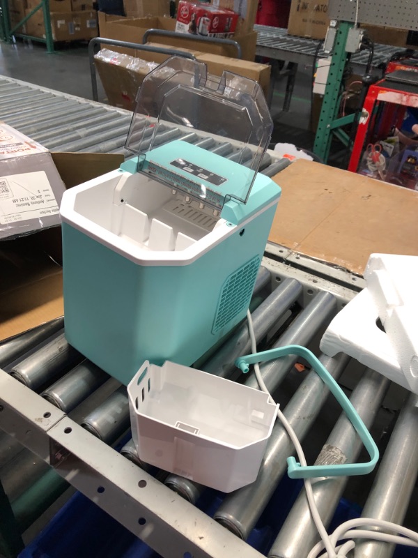 Photo 6 of ***USED - POWERS ON - UNABLE TO TEST FURTHER - MISSING SCOOP***
ZAFRO Countertop Ice Maker,Portable Ice Machine with Carry Handle,Self-Cleaning,Basket and Scoop,9 Cubes in 6 Mins,26.5lbs/24Hrs,2 Sizes of Bullet Ice,for Home,Kitchen,Party,Black,Green