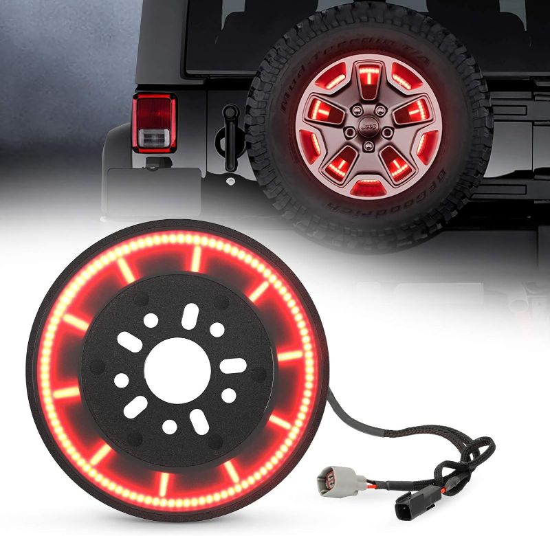 Photo 1 of SUPAREE Plug & Play Spare Tire Brake Light T- Style Wheel Light 3rd Third Brake Light Compatible with Jeep Wrangler 2007-2017 JK JKU YJ TJ,Red Light