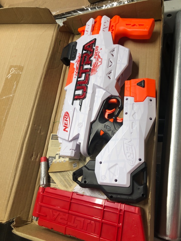 Photo 2 of ***USED - LIKELY MISSING PARTS - UNABLE TO VERIFY FUNCITONALITY***
NERF Ultra Focus Motorized Blaster, 10-Dart Clip, 10 AccuStrike Ultra Darts, Stock, Compatible Only Ultra Darts (Amazon Exclusive)