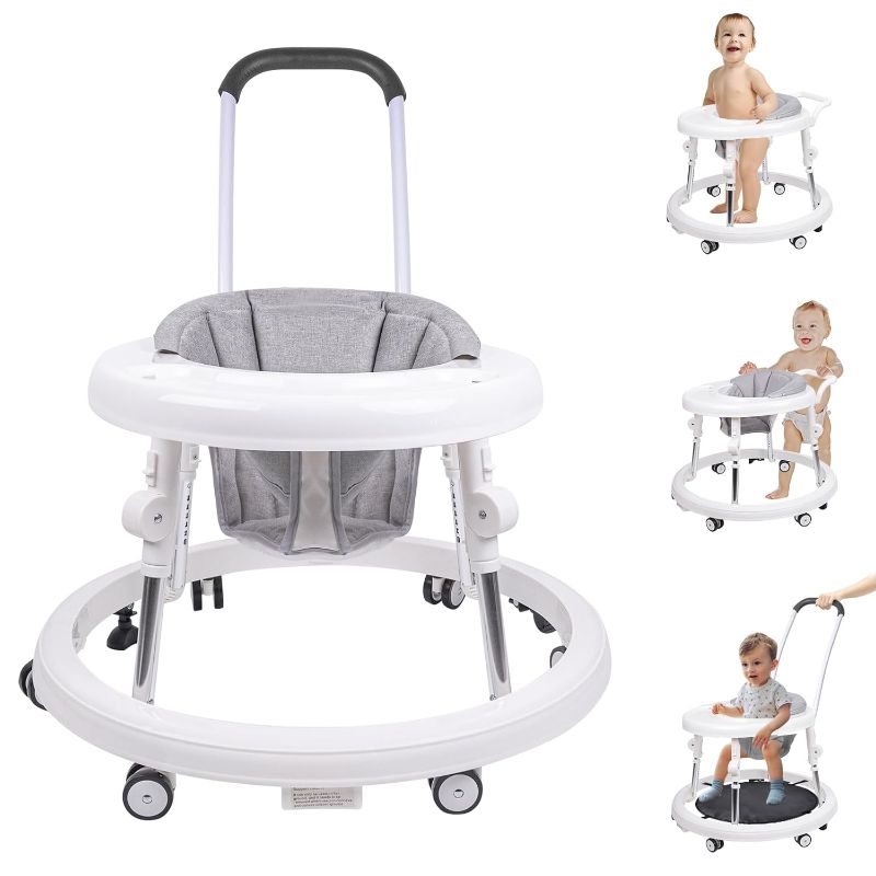 Photo 1 of Baby Walker with Wheels, 3 in 1 Activity Center with Mute Wheels Anti-Rollover, 9-Gear Height Adjustable Foldable Baby Walker for Boys and Girls from 6-18 Months with Push Handle, Footrest