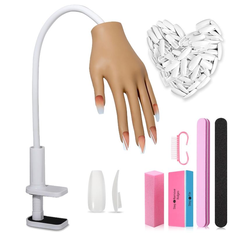 Photo 1 of Practice Hand for Acrylic Nails, Nail Tips Never Fall Off Nail Hand Practice,Fingers Never Break Fake Nail Hand for Nail Practice,Flexible Movable Practice Nail Hand for Practicing Nail Supplies