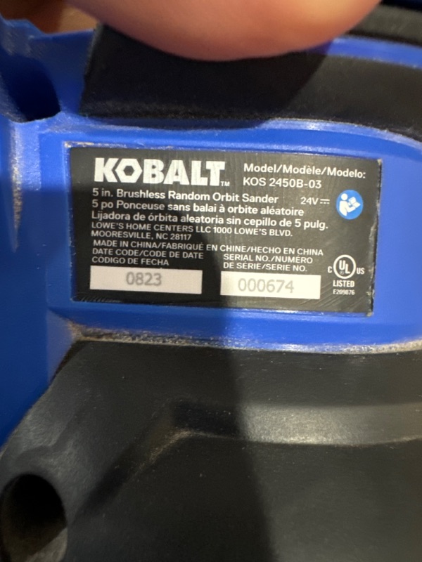 Photo 4 of **READ NOTES**Kobalt Brushless 24-Volt Brushless Cordless Random Orbital Sander