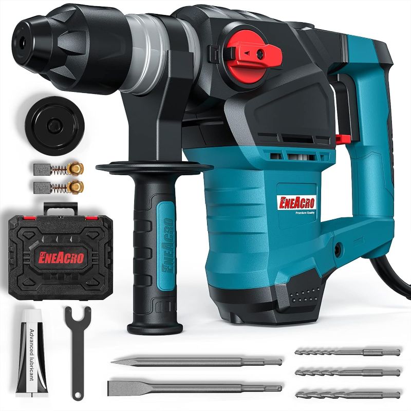 Photo 1 of **NEW** ENEACRO 1-1/4 Inch SDS-Plus 12.5 Amp Heavy Duty Rotary Hammer Drill, Safety Clutch 3 Functions with Vibration Control Including Grease, Chisels and Drill Bits with Case