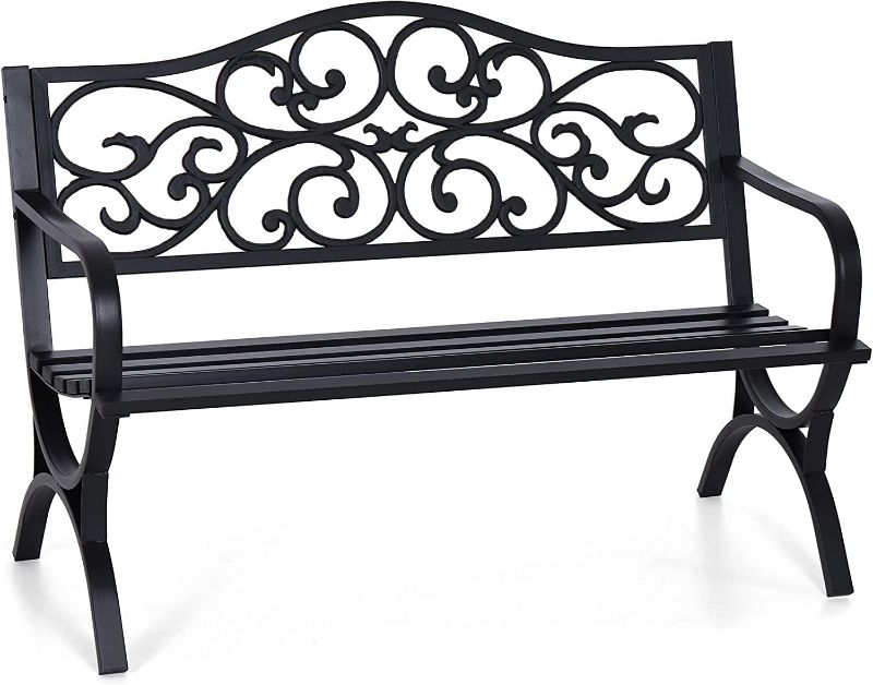 Photo 1 of (used)(unknown if complete) PHI VILLA 50-Inch Cast Iron Steel Frame Garden Bench Outdoor Patio Bench Chair 
