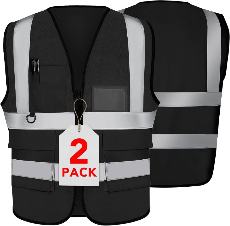 Photo 1 of XL XPCARE 2-Pack Reflective Safety Vests with Pockets,Hi Viz Zipper Front Safety Vest,High Visibility Reflective Strips Working Vest-Black
