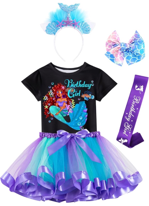 Photo 1 of Doctor Unicorn Birthday Girls Mermaid Outfit Set Costume Tutu Skirt Dress, Mermaid Birthday Shirt, Headband & Satin Sash 3-4 years