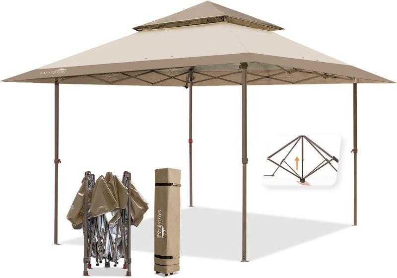 Photo 1 of (NON-REFUNDABLE) EAGLE PEAK 13x13 Straight Leg Pop Up Canopy Tent Instant Outdoor Canopy Easy Single Person Set-up Folding Shelter w/Auto Extending Eaves 169 Square Feet of Shade (Beige)
