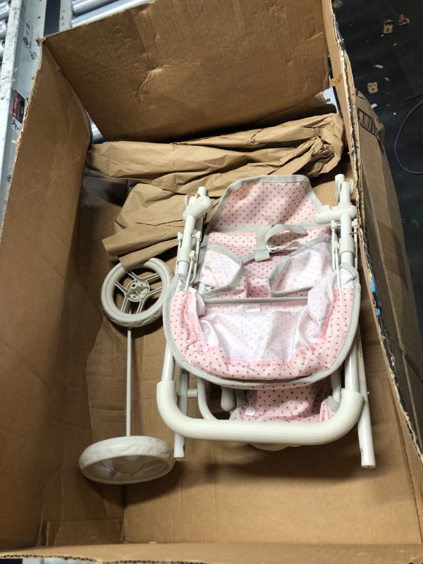 Photo 2 of **FOR PARTS/READ NOTES (NON REFUNDABLE)**
Olivia's Little World - Polka Dots Princess Baby Doll Deluxe Stroller - My First Baby Doll Foldable Stroller with Easy Removable Bassinet & Basket for Doll Accessories - Pink & Gray Pink/Grey Deluxe