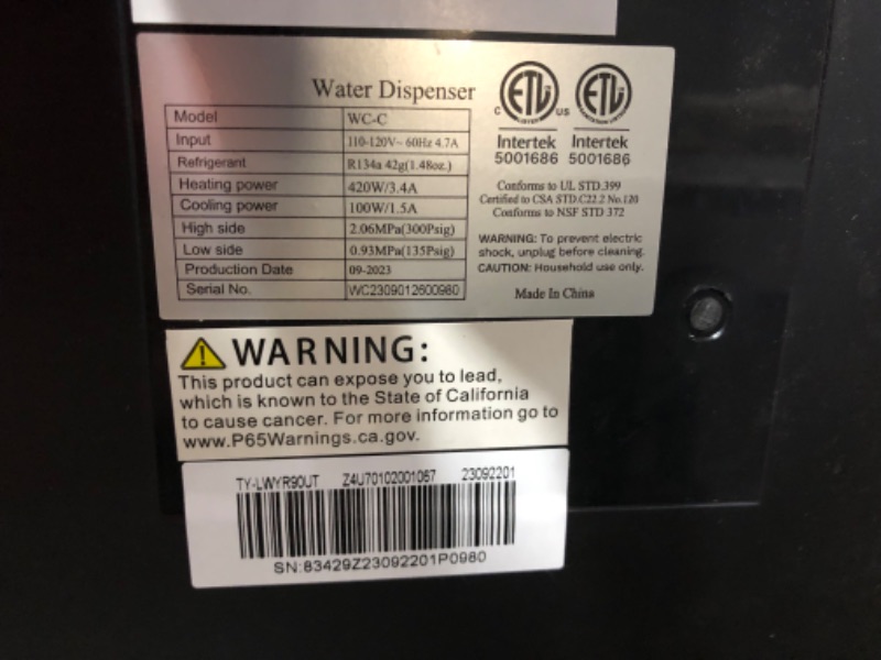 Photo 6 of ***NONREFUNDABLE - NOT FUNCTIONAL - FOR PARTS ONLY - SEE COMMENTS***
Euhomy Self Cleaning Bottom Loading Water Cooler Dispenser, with UV Lights Stainless Steel Water Cooler for Home, Office, Living Room, 3 Or 5 Gallon Bottle,Black