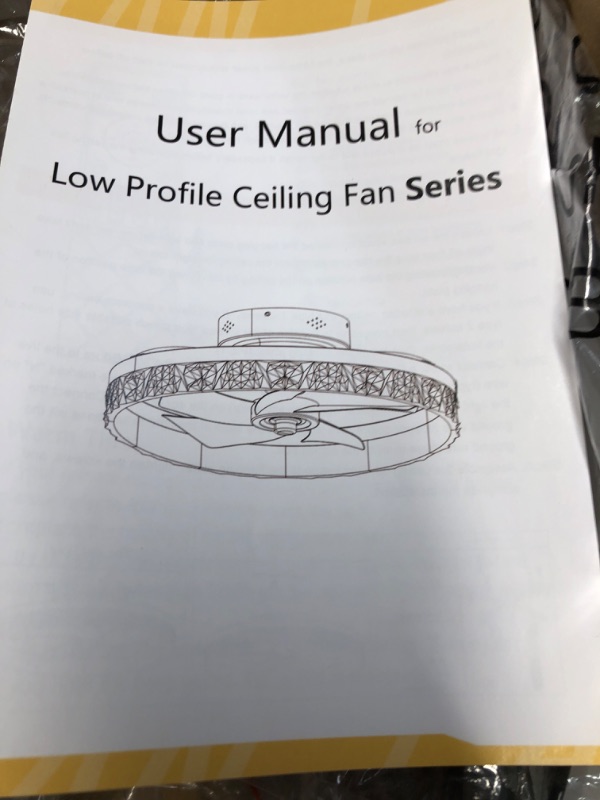 Photo 2 of 19.7" Ceiling Fans With Lights, Semi-enclosed Flush Mount Low Profile Ceiling Fan for Safe Use, 6 Speeds, Reversible, LED Dimmable, 3 Color Temperature Optional, DC Motor,With Remote(Minimalist) Black Double layer-Minimalist