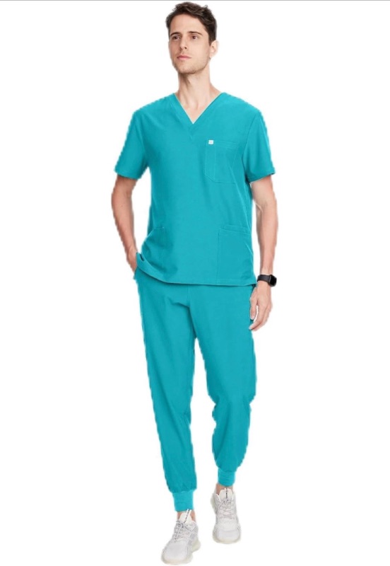 Photo 1 of Uniforms World Louis Scrubs Set for Men — Classic V-Neck Stretch Top & Jogger Pants Yoga Waistband, 8 Pockets size Large 