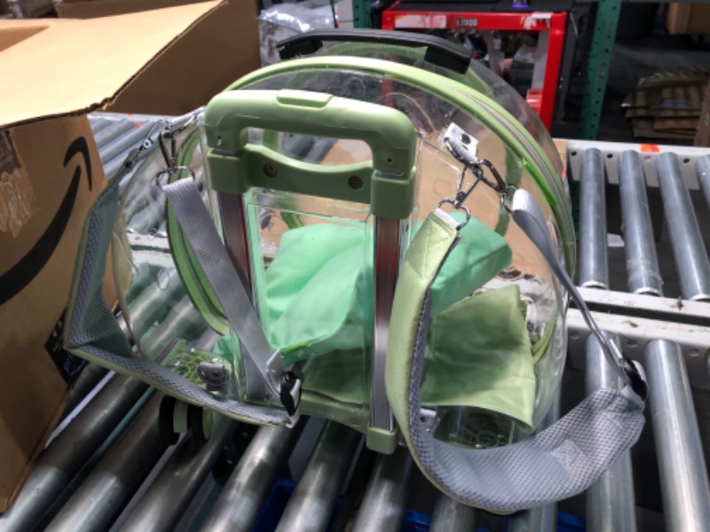 Photo 4 of ***USED - DAMAGED - DENTED***
Transparent & Fully Breathable Pet Carrier Backpack with Trolley Wheels for Dogs, Cats, Parrots or Bunnies, Multiple Carrying Options, Perfect for Traveling/Taking a Walk (Green)