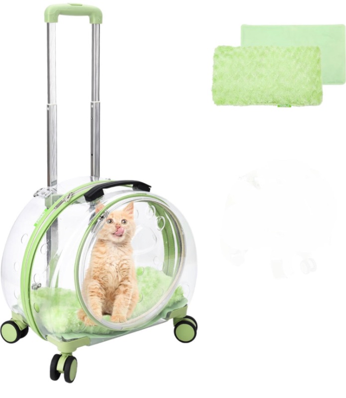 Photo 1 of ***USED - DAMAGED - DENTED***
Transparent & Fully Breathable Pet Carrier Backpack with Trolley Wheels for Dogs, Cats, Parrots or Bunnies, Multiple Carrying Options, Perfect for Traveling/Taking a Walk (Green)