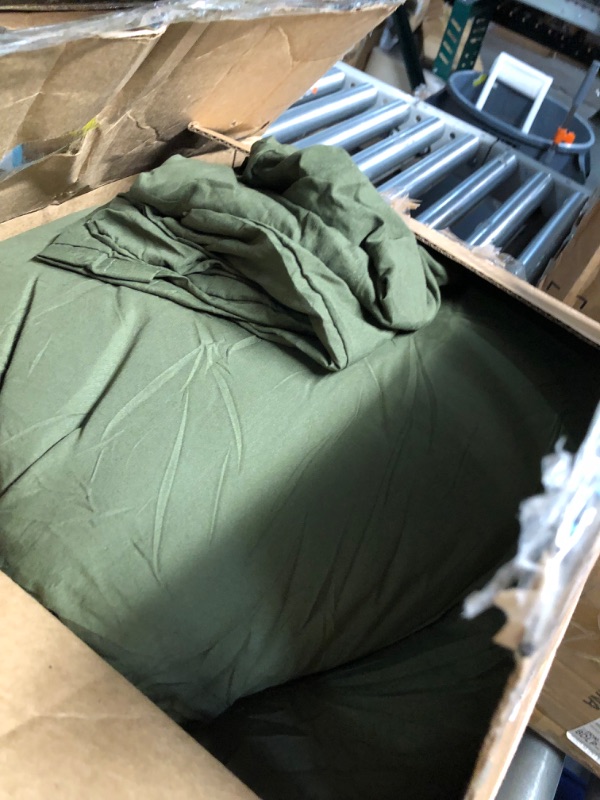 Photo 1 of COTTEBED Ultra-Soft Queen Washed Bedding Comforter Sets Bed, All Seasons Use Light Weight with Warm Fluffy Washable Cotton Microfiber Fabric,1 Bed Comforter & 2 Pillow Sham(Queen/Full,Dark Olive Green Dark Olive Green Full/Queen
