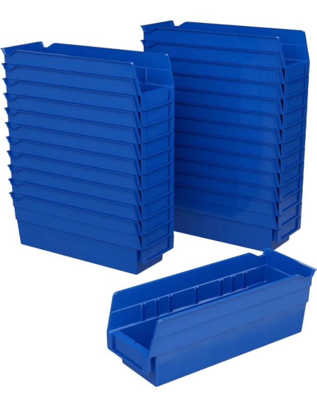 Photo 1 of Akro-Mils 30120 Plastic Organizer and Storage Bins for Refrigerator, Kitchen, Cabinet, or Pantry Organization, 12-Inch x 4-Inch x 4-Inch, Blue, 24-Pack