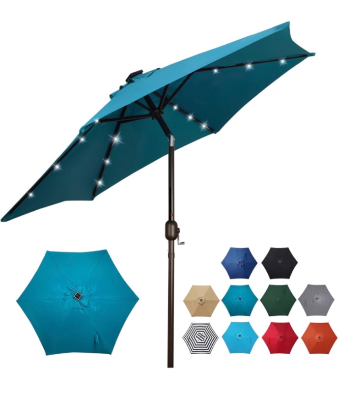 Photo 1 of Blissun 7.5 ft Solar Umbrella, 18 LED Lighted Patio Umbrella, Table Market Umbrella