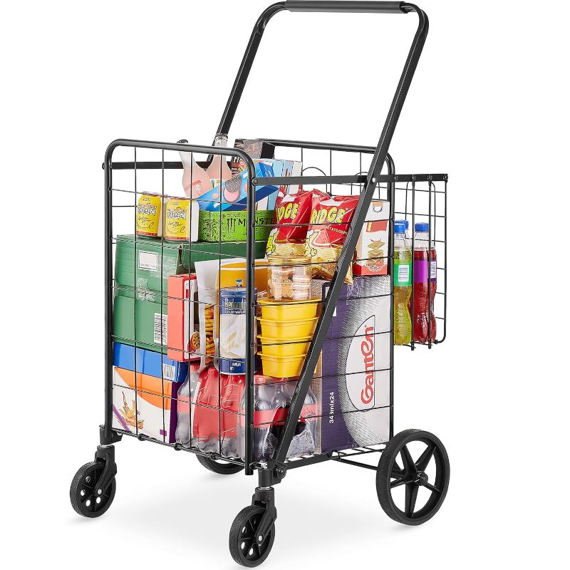 Photo 1 of **FOR PARTS/READ NOTES (NON REFUNDABLE)**
VEVOR Folding Shopping Cart, Jumbo Grocery Cart with Double Baskets, 360° Swivel Wheels, Heavy Duty Utility Cart, 110 LBS Large Capacity Utility Cart for Laundry, Shopping, Grocery, Luggage