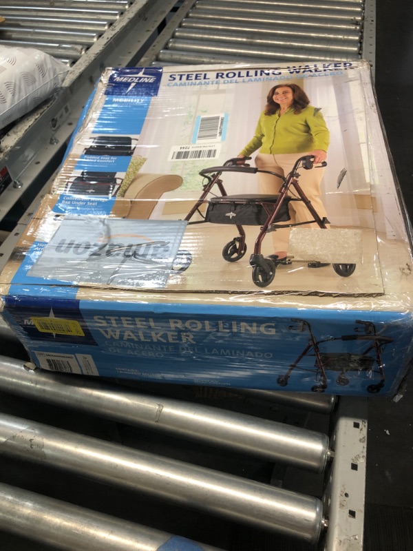 Photo 4 of ***USED - LEG BROKEN - UNABLE TO VERIFY FUNCTIONALITY***
Medline Rollator Walker with Seat, Steel Rolling Walker with 6-inch Wheels Supports up to 350 lbs, Medical Walker, Burgundy