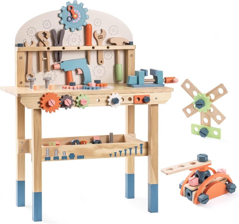 Photo 1 of **FOR PARTS/READ NOTES (NON REFUNDABLE)**
ROBOTIME Kids Tool Bench Set- Large Wooden Work Bench Construction Toys, Workshop w/Kid Toys Tool Set (41 Pieces) for Toddlers Boys Girls Age 3 4 5 6 7
