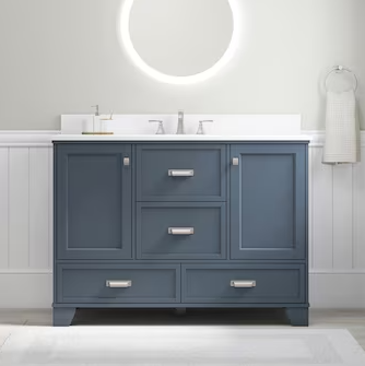 Photo 1 of [READ NOTES] MISSING DRAWER***
allen + roth Leeland 48-in Harbor Blue Undermount Single Sink Bathroom Vanity with White Engineered Marble Top
