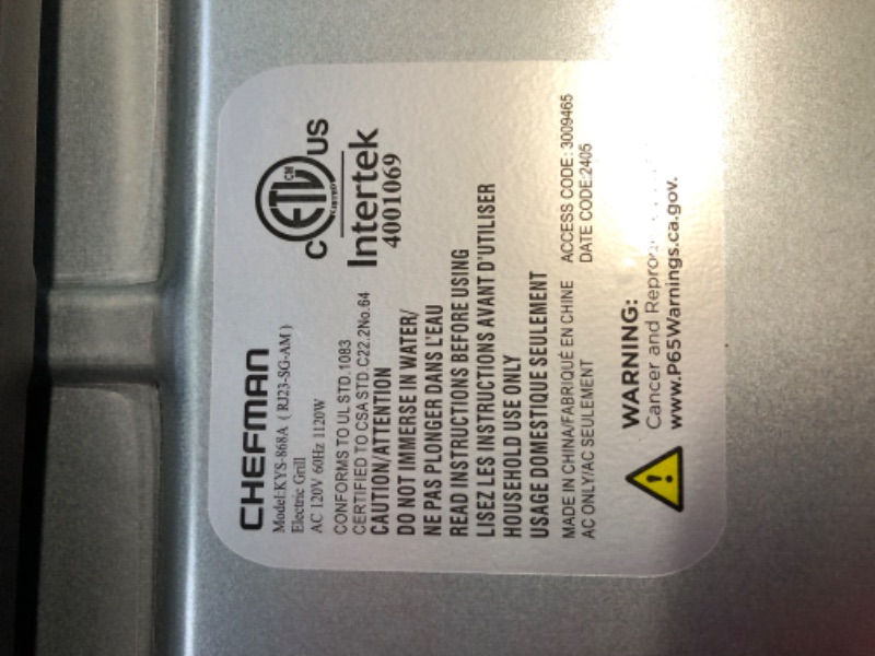 Photo 1 of ***USED - LIKELY MISSING PARTS - UNABLE TO VERIFY FUNCITONALITY***
Chefman Electric Smokeless Indoor Grill w/Non-Stick Cooking Surface & Adjustable Temperature Knob from Warm to Sear for Customized BBQing, Dishwasher Safe Removable Water Tray, Black