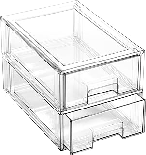 Photo 1 of BINO | Stackable Storage Drawers, Large - 2 Pack, Clear | THE CRATE COLLECTION | Storage Bins With Drawers Bathroom Organizers and Storage Organization and Storage Under Sink Organizer Vanity Cabinet