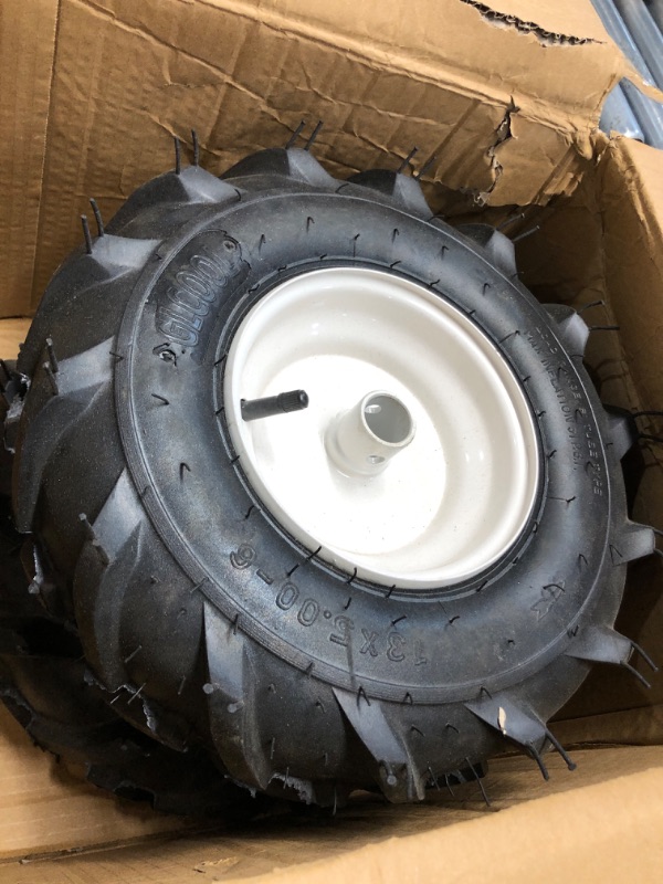 Photo 2 of 13x5.00-6" Tiller Tire and Wheel, 3/4" Axle Size, 3-1/8" Centered Hub, Compatible with Craftsman & Troy-Bilt Tiller Replacement