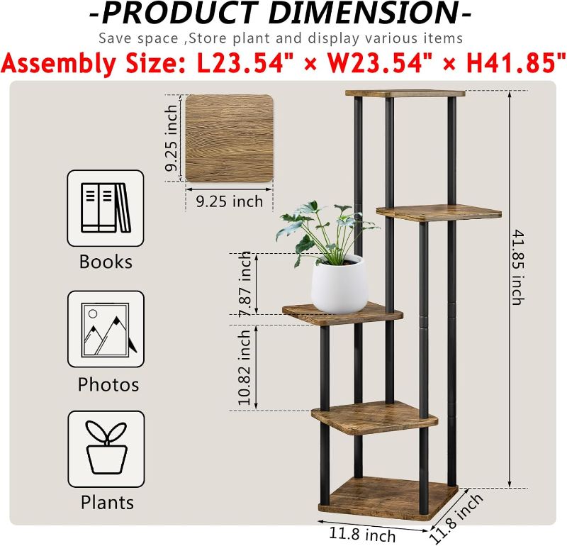 Photo 4 of (NON-REFUNDABLE) AZERPIAN Plant Stand 5 Tier Indoor Metal Flower Shelf for Multiple Plants Corner Tall Flower Holders for Patio Garden Living Room Balcony Bedroom, Black (5 Tier-White)