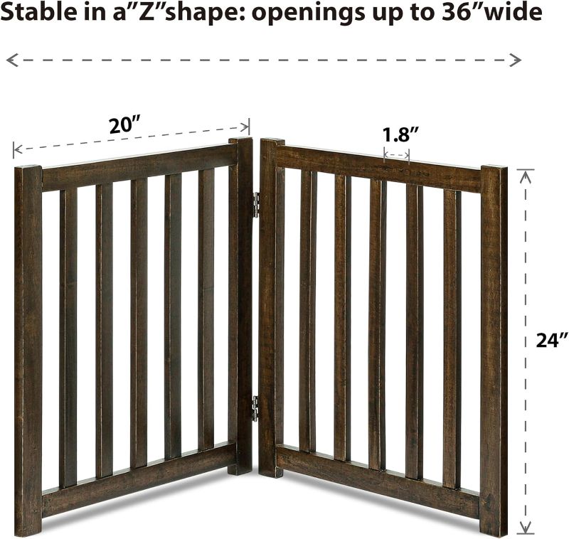 Photo 1 of LZRS Solid Hardwood Freestanding Pet Gate,Wooden Dog Gates for Doorways,Nature Wood Dog Gates for The House,Dog Gate for Stairs,Freestanding Indoor Gate Safety Fence,Walnut,24" Height-2 Panels