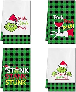 Photo 1 of Ohok Pack of 4 Christmas Kitchen Dish Towels for Christmas Decor 18x26 Inch Christmas Ultra Absorbent Bar Drying Cloth Vintage Tea Sign Hand Towel for Cooking (Christmas C) https://a.co/d/b0uWRkQ