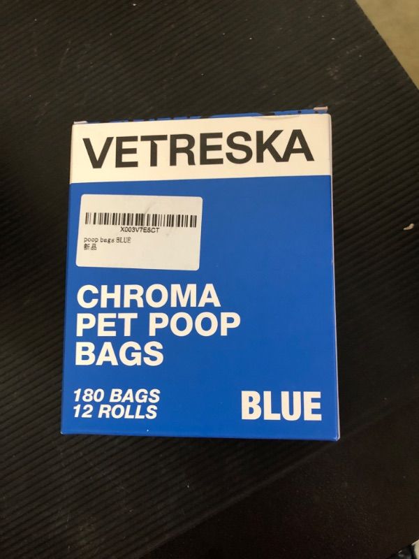 Photo 2 of VETRESKA Home Compostable Chroma Dog Poop Bags, Leak Proof, Extra Thick and Unscented Pet Waste Bags for Dog Walking and Cat Litter, 12 Refill Rolls, 180 Bags, Blue 1 Box of Blue Bags