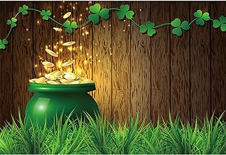 Photo 1 of Baocicco 10x8ft Vinyl St.Patrick's Day Backdrop Pot of Gold Photography Background Lucky Irish Shamrock Wooden Texture Wall Grass Field Children Baby Adults Portraits Photo Studio