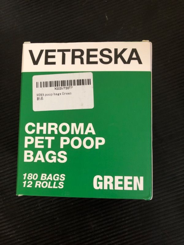 Photo 1 of VETRESKA Home Compostable Chroma Dog Poop Bags, Leak Proof, Extra Thick and Unscented Pet Waste Bags for Dog Walking and Cat Litter, 12 Refill Rolls, 180 Bags, Green
