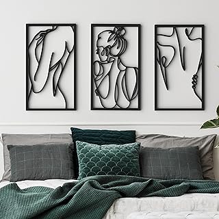 Photo 1 of Minimalist Metal Wall Art Decor — Set of 3 Modern Minimalist Wall Art Decor for Bedroom, Living Room, Bathroom, Abstract Feminine Sculptures for Home, Aesthetic Single Metal Line Womens Body Shape Art https://a.co/d/aCDHoiC
