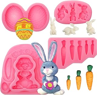 Photo 1 of Rabbit Chocolate Molds, 4 Packs Easter Bunny Fondant Molds for Easter Party Cake Decoration, Cupcake Toppers, Clay Cookie https://a.co/d/6s2xngd
