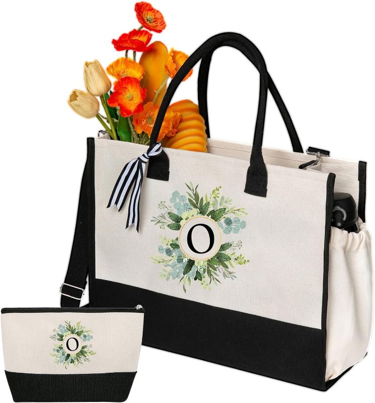 Photo 1 of CRSTAFU Personalized Totes for Women, Bride Beach Tote Bag with Zipper, Personalized Initials Monogrammed Birthday Gifts for Women, Bolsos de Mujer with Exquisite Printing Wreath Pattern (O) https://a.co/d/f0Fao9Z