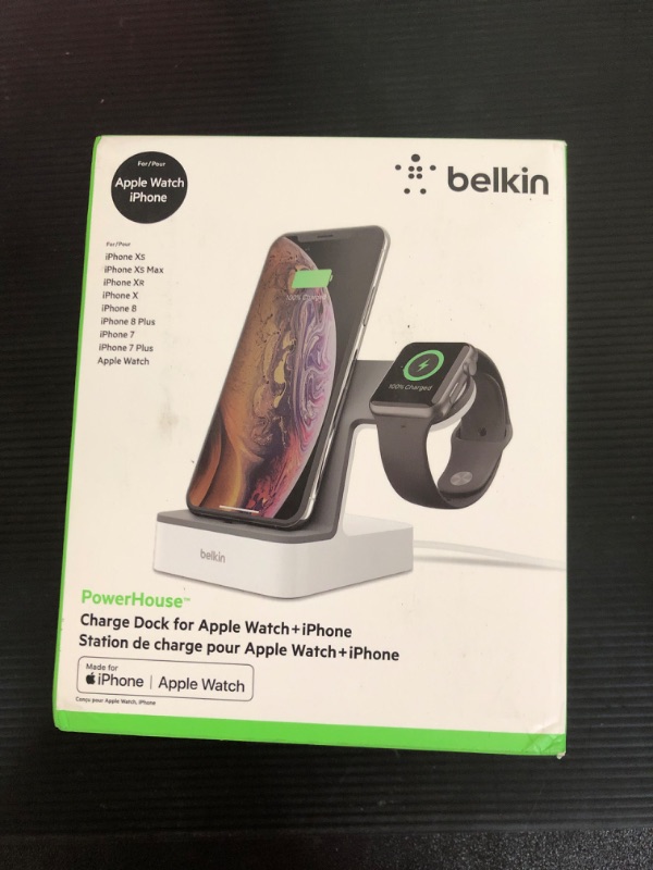 Photo 2 of Belkin 2-In-1 Iphone & Apple Watch Charging Dock - Powerhouse Charging Station + Apple Watch Charging Stand - Designed For Iphone 6/7/8/X/Xs/Xr/Xs Max, Apple Watch Series 4, 3, 2, & 1
