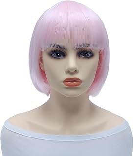 Photo 1 of Everfun Highlights Luminous Short Bob Wig for Women - Glow in the Dark - Natural 12" Straight with Flat Bangs - Synthetic Colorful Costume Wigs for Halloween Cosplay Daily Party (Pink) https://a.co/d/i3wBABv