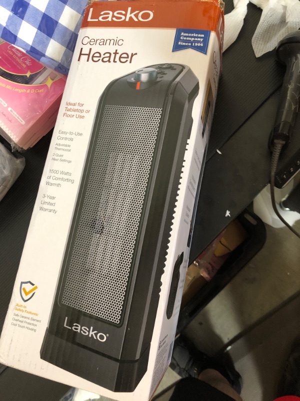 Photo 2 of Lasko Oscillating Ceramic Space Heater for Home with Overheat Protection, Thermostat, and 3 Speeds, 15.7 Inches, Black, 1500W, CT16450