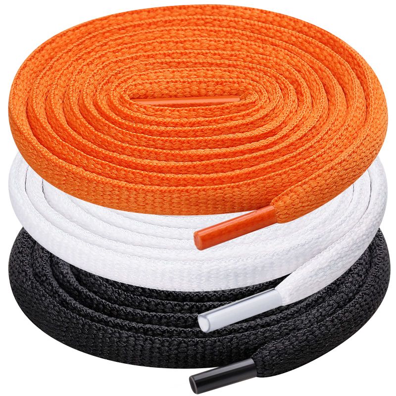 Photo 1 of UpUGo 3 Pair Oval Shoe Laces, Half Round 1/4" Shoelaces for Athletic Running Sneakers Shoes Boot Strings Black White Orange 54"/137cm