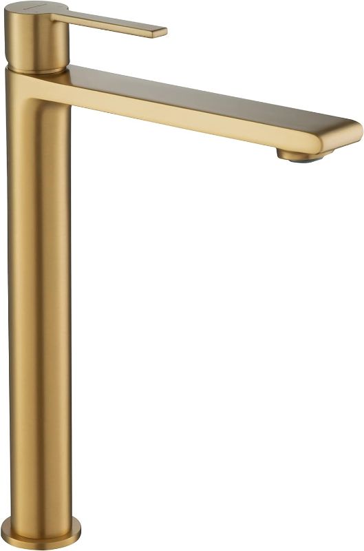 Photo 1 of Casta Diva Brushed Gold Bathroom Faucet for 1 or 3 Hole Sink Single Handle Brass Faucet incl. Deckplate Tool Free Installation Lead-Free Bathroom Lavatory Faucet
