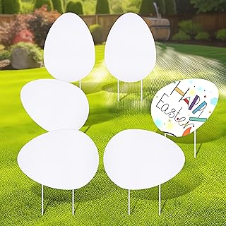 Photo 1 of DoubleFill 6 Pack Easter Eggs Blank Yard Signs with Stakes, Outdoor White Plastic Easter Eggs Yard Decorations Waterproof DIY Blank Lawn Decorations for Spring Easter Party Supplies (8.6'' x 12'') https://a.co/d/bHLx7Gu