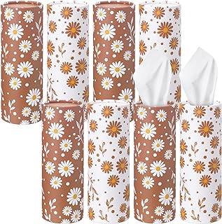Photo 1 of Sinmoe 8 Pack Car Tissues Holder with Facial Tissues Bulk Car Tissues Cylinder Daisy Tissue Holder for Car Travel Tissues for Car Cup Holder Car Tissue Box Round Container(Light Brown, White) https://a.co/d/i3T75ew
