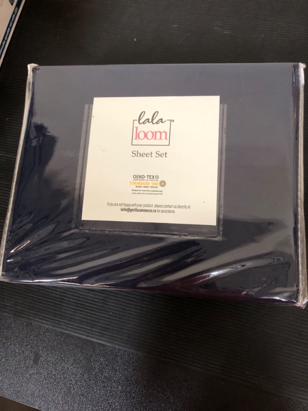 Photo 2 of lalaLOOM King Bed Sheet Set, Soft Microfiber Hotel Luxury Bedding, Extra Deep Pocket, 4 Piece Sheets and Pillowcase Sets, Breathable Wrinkle, Fade Resistant, Easy Care Machine Washable Linen Navy Blue King Navy Blue