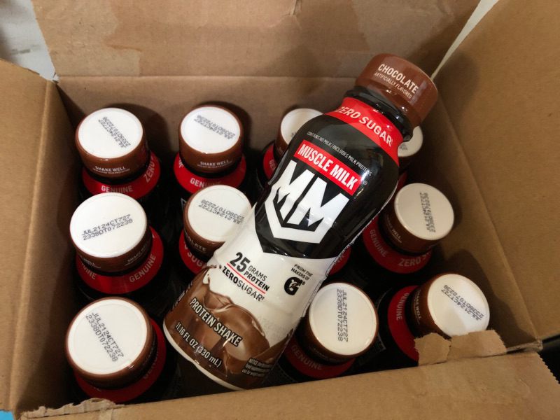Photo 3 of exp date 07/2024 12pcs----Muscle Milk Genuine Protein Shake, Chocolate, 11.16 Fl Oz Bottle, 12 Pack, 25g
