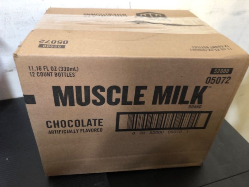 Photo 2 of exp date 07/2024 12pcs----Muscle Milk Genuine Protein Shake, Chocolate, 11.16 Fl Oz Bottle, 12 Pack, 25g
