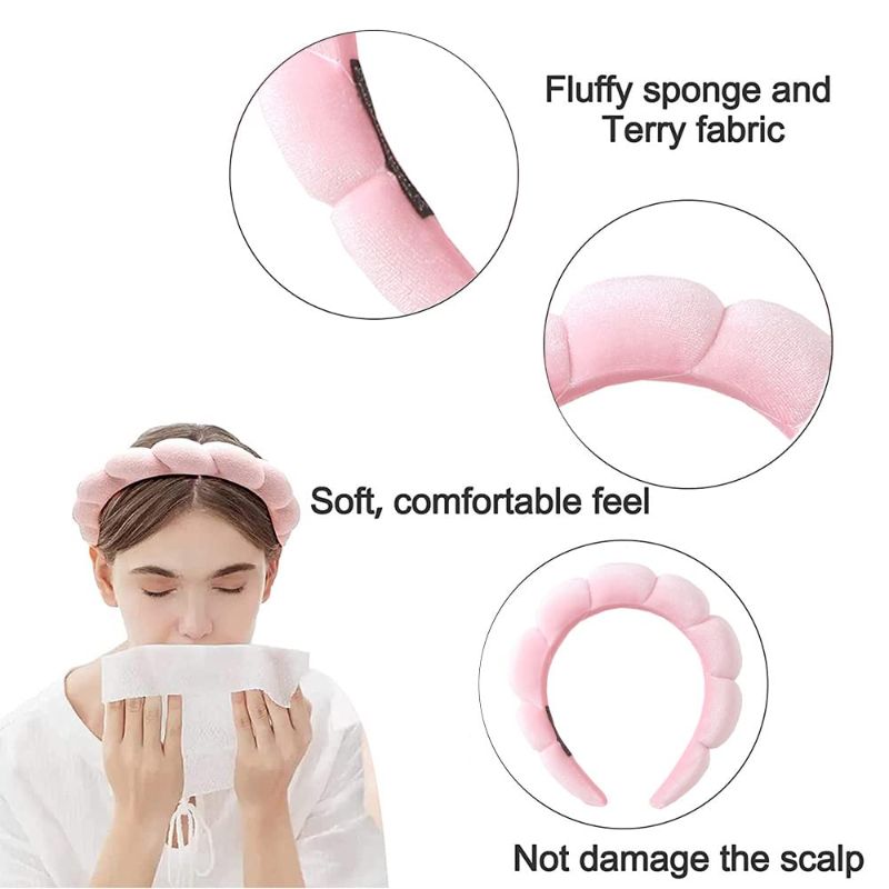Photo 1 of 3pcs----Spa Headbands Sponge and Velvet Headbands for Women Face Washing , Makeup Removal , Facial Mask , Skincare Elasticity Soft Headbands - Pink