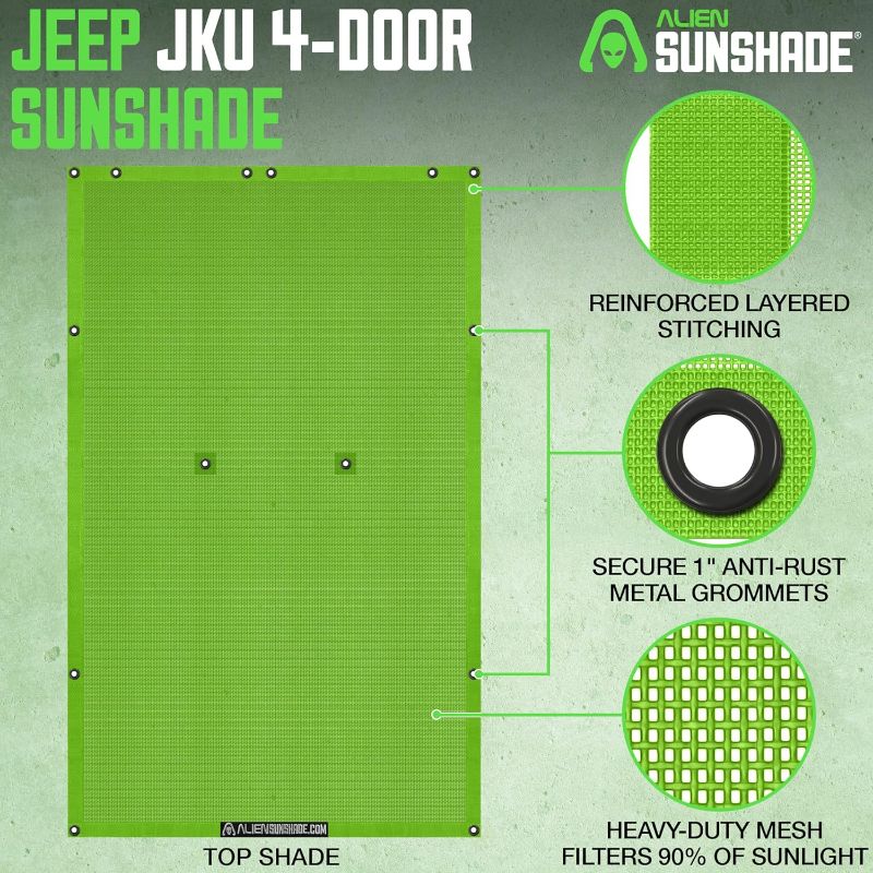 Photo 1 of Alien Sunshade Jeep Wrangler JK & JKU Black (2007-2018) – Front Mesh Sun Shade for Jeep JK Unlimited - Blocks UV, Wind, Jeep Gifts, Noise - Bikini Jkini Top Cover for Sport, Sport S, Sahara, Rubicon JK 2D - JKU 4D (Front) Black